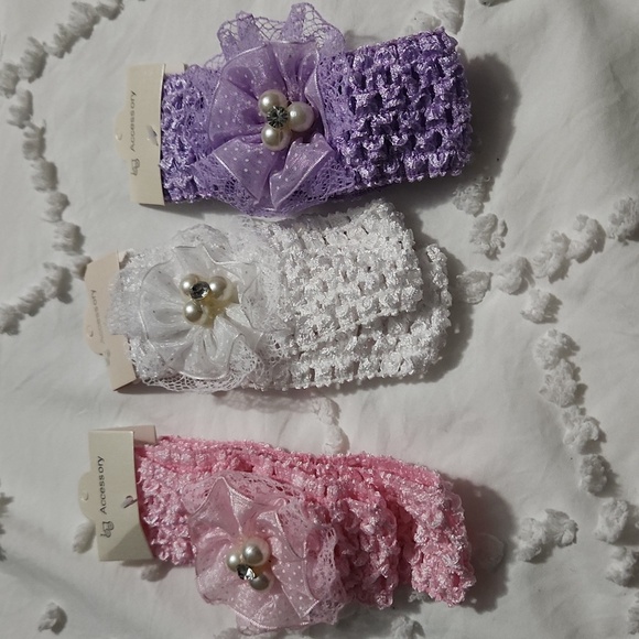 Lot of 6 Baby Girl Lace Headbands with Pearl Detail – Pink, Purple & White - Picture 1 of 3
